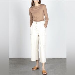 Mod Ref The Avenue Cropped Wide-Leg Button Pants Patch Pockets Ivory Size Small